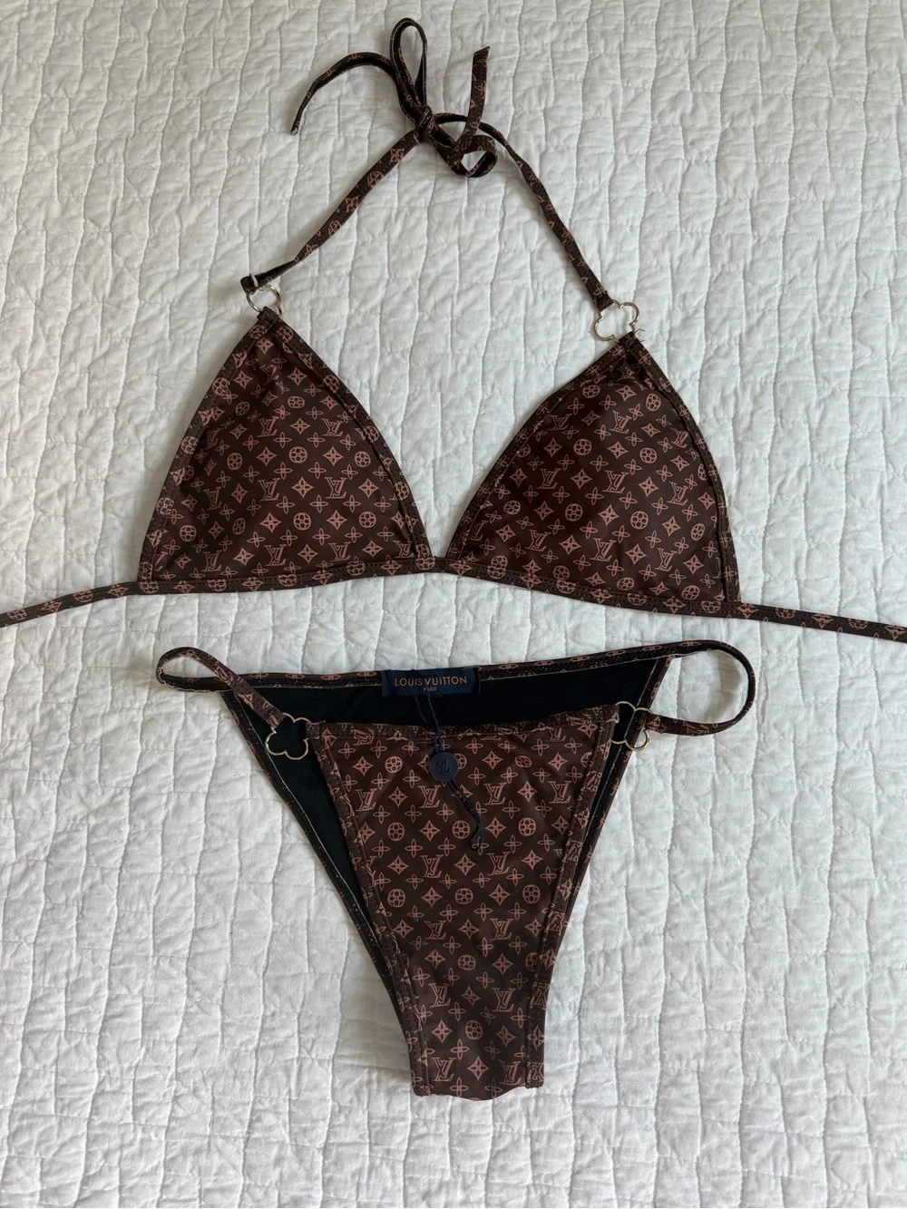 Louis Vuitton Brown Monogram Triangle String Bikini